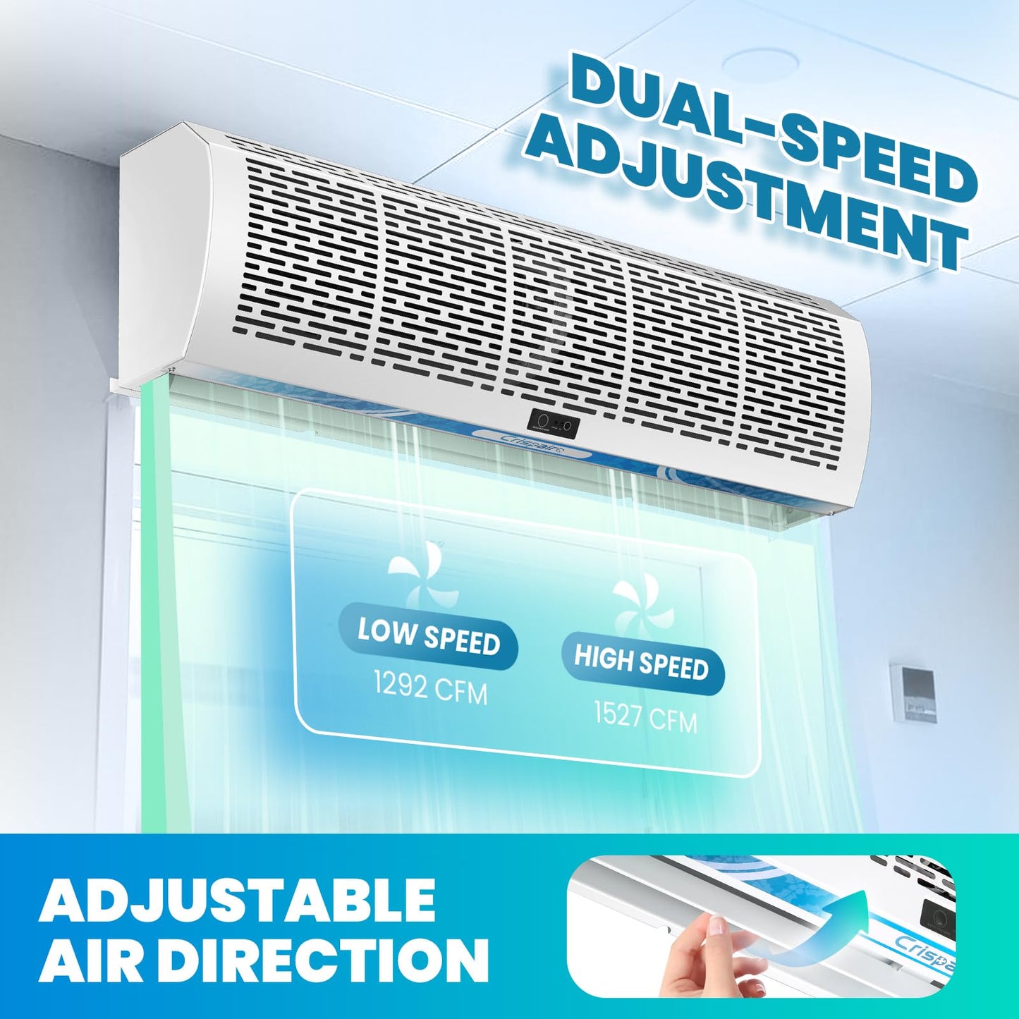 Crispaire 36 Inch Air Curtain Fan – Wall Mounted Air Door with Magnetic Door Switch, Dual Speed Control, 1527 CFM / 2559 FPM, Commercial Grade Indoor Fan for Doors – 180W, 110V