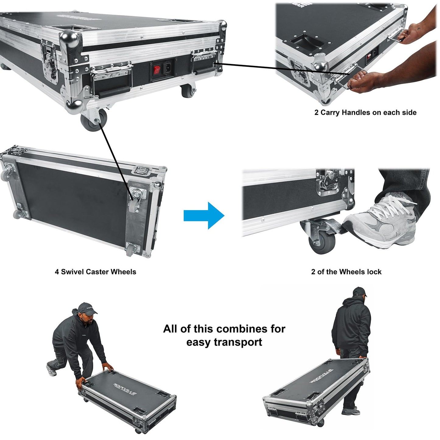 Rockville Pixel Hybrid Pack 6 Battery Powered Bar Wash/Strobe/Blinder Light Strips, RGB 5050 LEDs, Wireless DMX, Custom IR Remote, 10-Hour Battery, Charging Case, for DJs and Stage Lighting