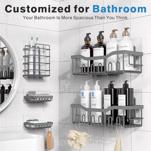 EUDELE Rustproof Stainless Steel Shower Caddy - No Drill Adhesive Organizer with Large Capacity | XL Size for Bathroom & Kitchen Storage