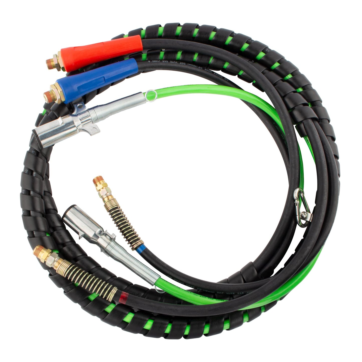 BOXI 3 in 1 15 Ft Wrap Heavy Duty 7 Way Truck Tractor Trailer Rig Electric Cable Wrap Cord ABS & Air Line Hose Assembly with Aluminum Emergency Universal Glad Hands Anodized Glad Handle 30-2171 451098