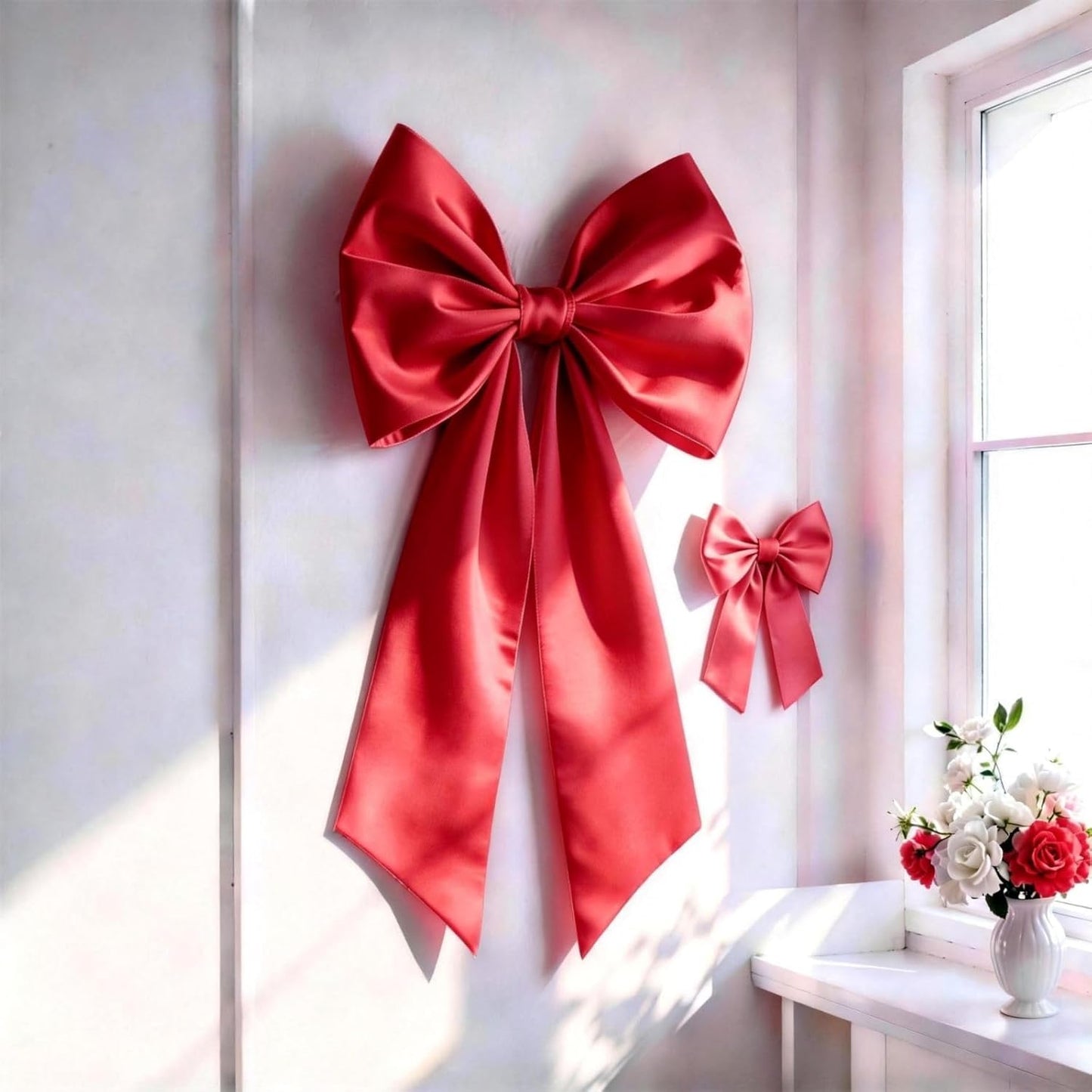 Red Bow Decor | 2 Pack Large & Small Coquette Wall Backdrop for Valentine's Day & Weddings