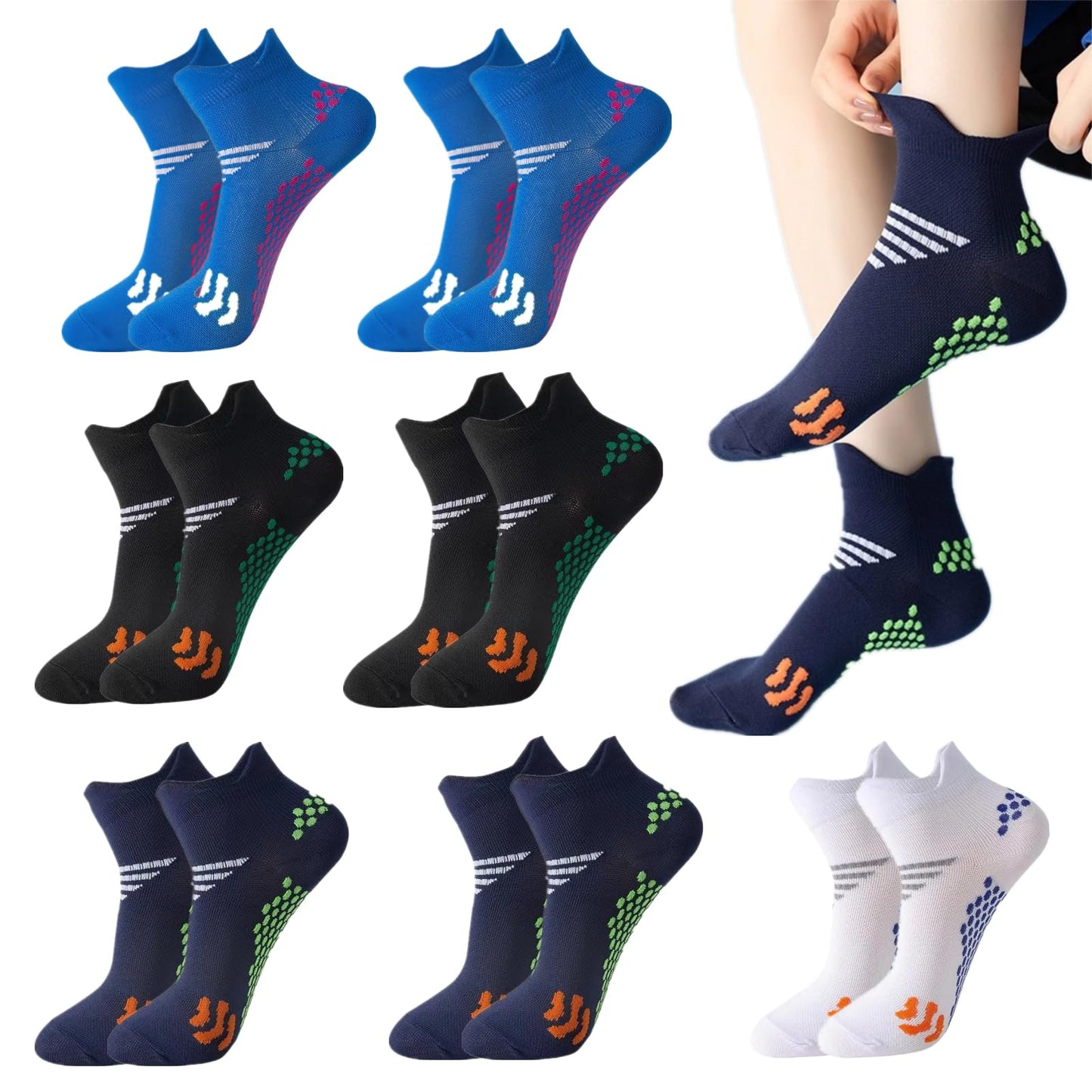 MICBAM 7 Pairs Womens Compression Ankle Socks Running Athletic No Show Socks,Low Cut Casual Socks (Classic Basic Collection(2*Black,2*Navy,2*Dark Blue,1*White))