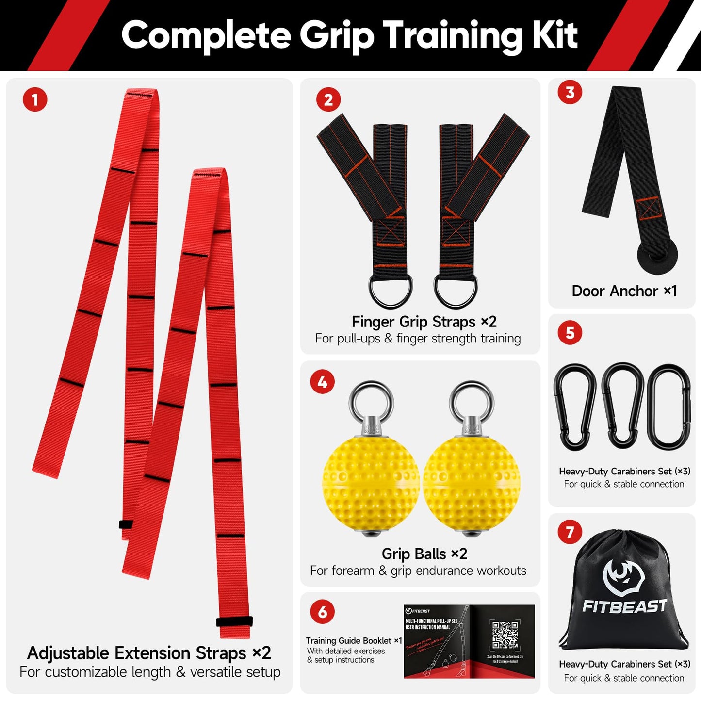 FitBeast Pull Up Ball Grips & Finger Straps Set – Grip Balls for Dead Hangs, Pull Ups, Climbing & Home Gym Training (Red)