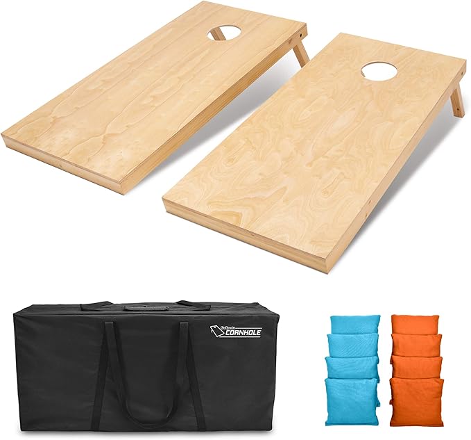 GoSports Regulation Size Wooden Cornhole Set with Natural Wood Finish - Includes Carrying Case
