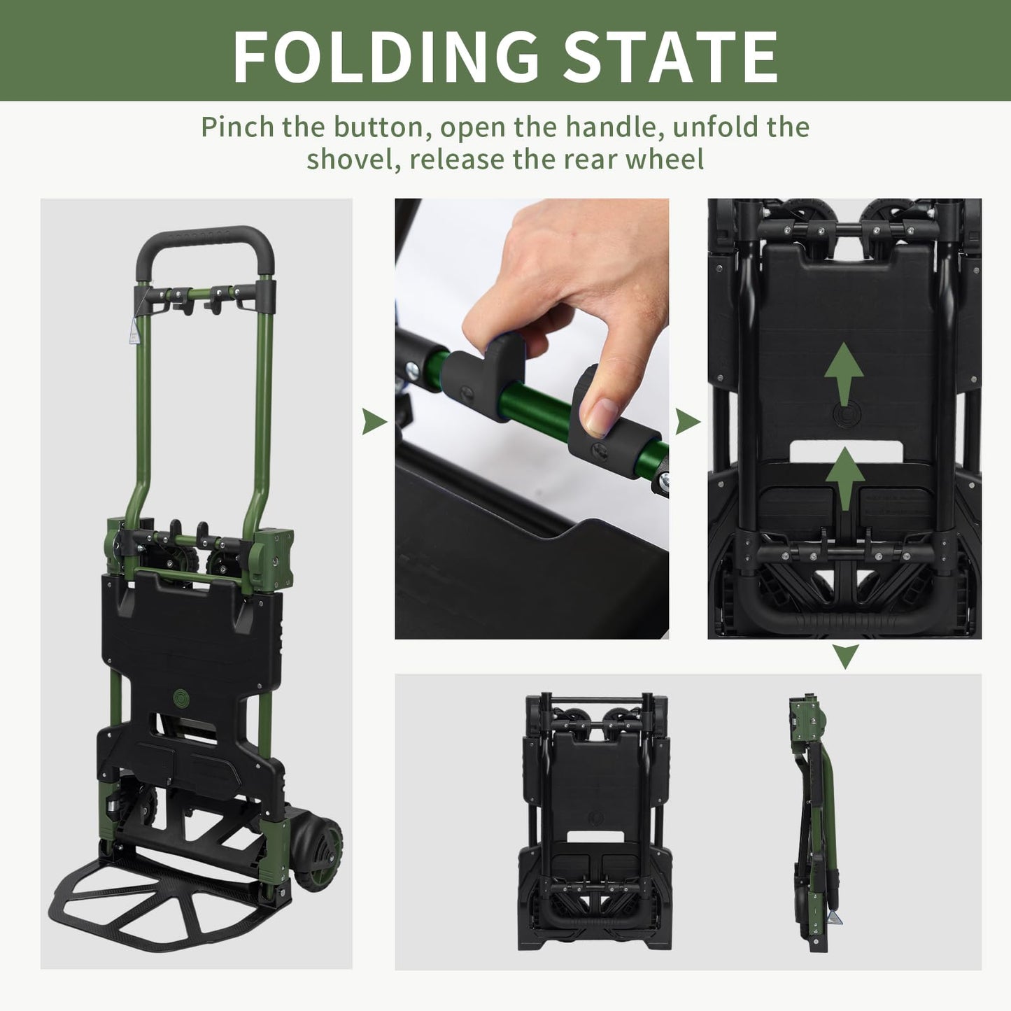 2-in-1 Black Folding Small cart, Outdoor Cargo handling Vehicle, Flatbed Trailer with a Load Capacity of 330 pounds (1, Black Brake)