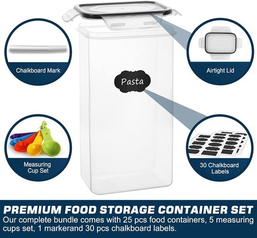 MCIRCO Airtight Food Storage Containers - 25-Piece Set for Kitchen Organization | Includes Lids, Labels & Measuring Cups