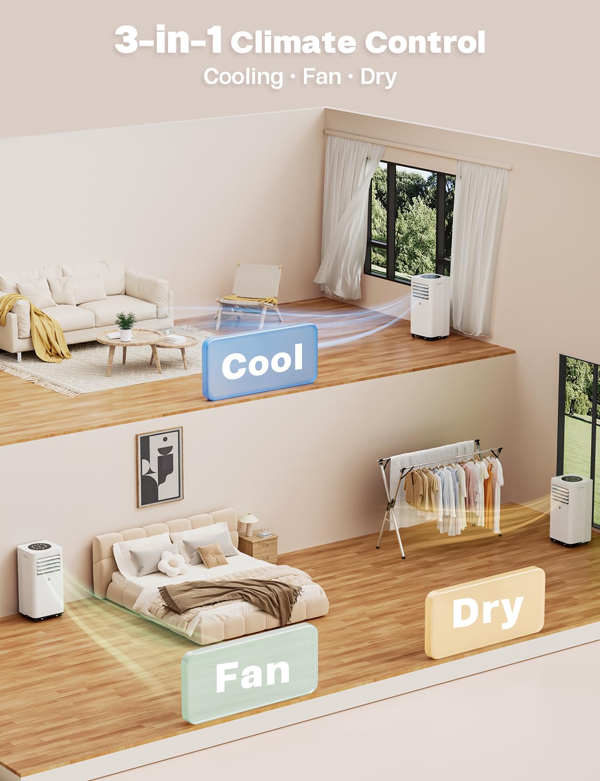 Portable Air Conditioners, 10,000 BTU Portable AC Unit for Room up to 450 Sq. Ft, 3 in 1 Small AC Unit with 24H Timer Smart Sleep Mode, Smart Stand up Air Conditioner for Bedroom Kitchen Garage