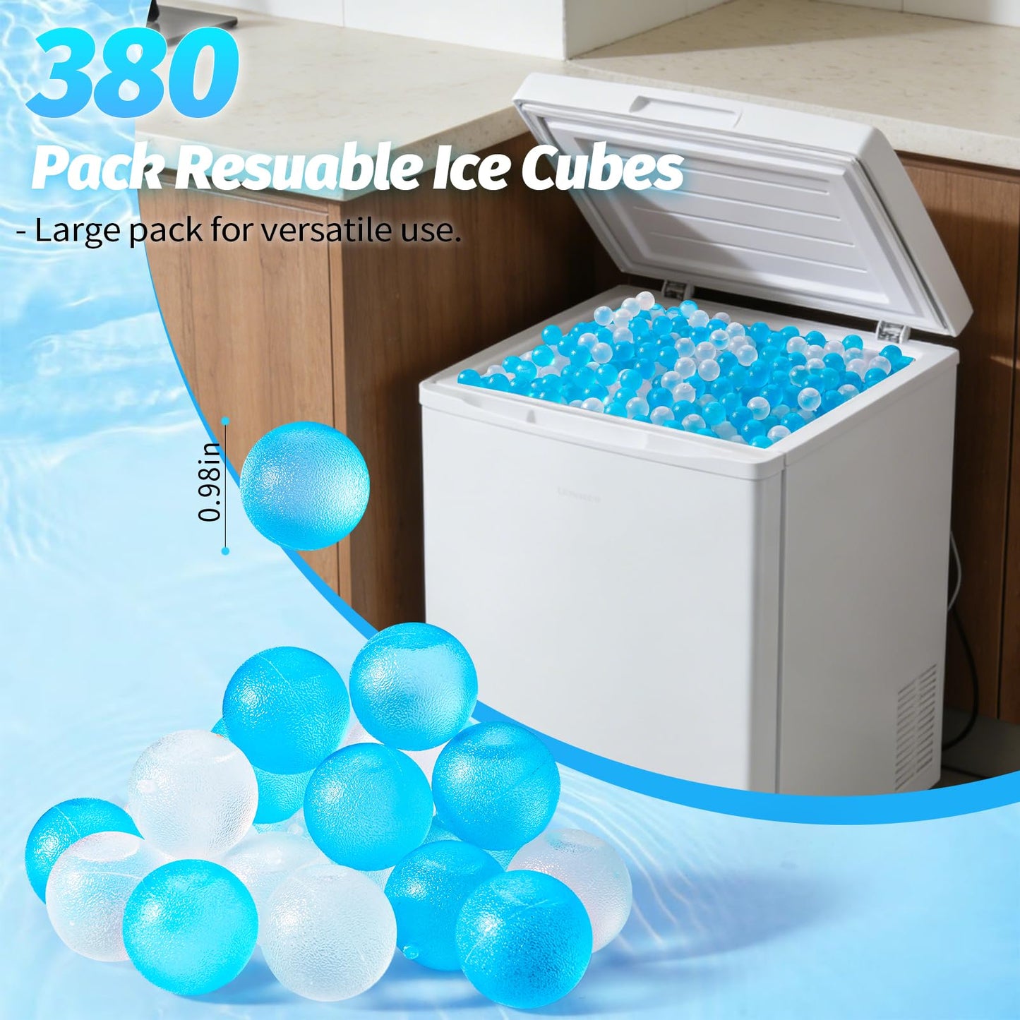 380 Pack Reusable Ice Cube for Drinks - Refreezable Plastic Ice Cubes Without Diluting BPA Free, Washable Ice Cube for Whiskey Coffee Bars Party Ice Bath Camping (Blue&Transparent, Round-380Pack)