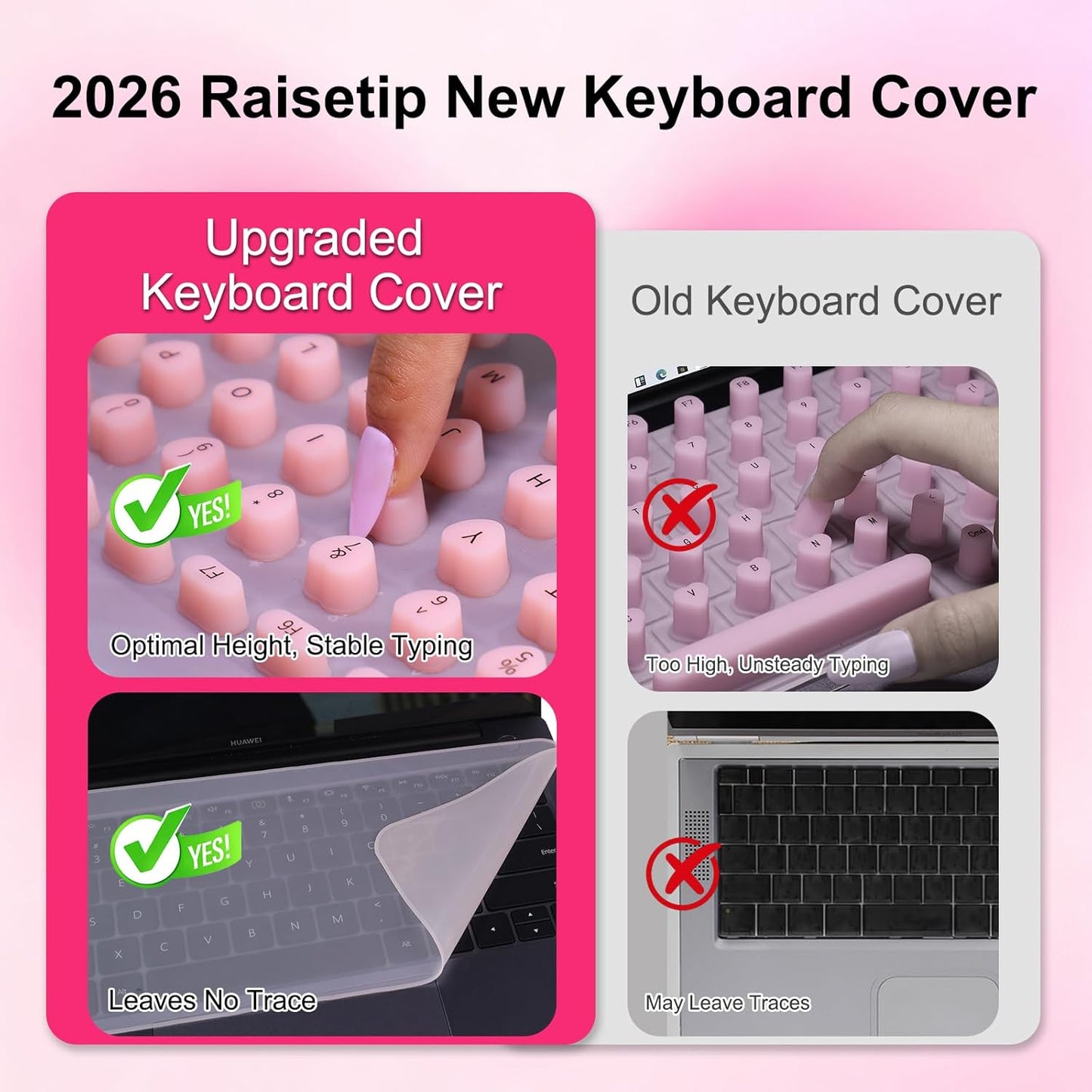 Raisetip 15.6") Universal Laptop Keyboard Cover for Long Nails - Comes with a Separate DIY Film, Raised Keyboard
