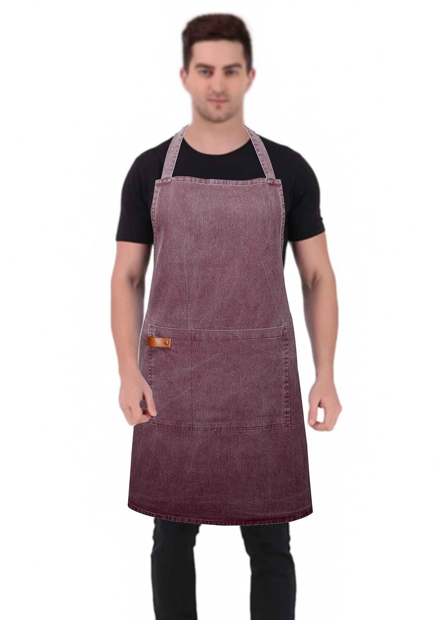 AKCOT 100% Cotton washed Apron with Pocket and Adjustable Neck with Long Ties Apron 25" X 31" for Women Men Chef Cooking, Baking, Gardening, Brown