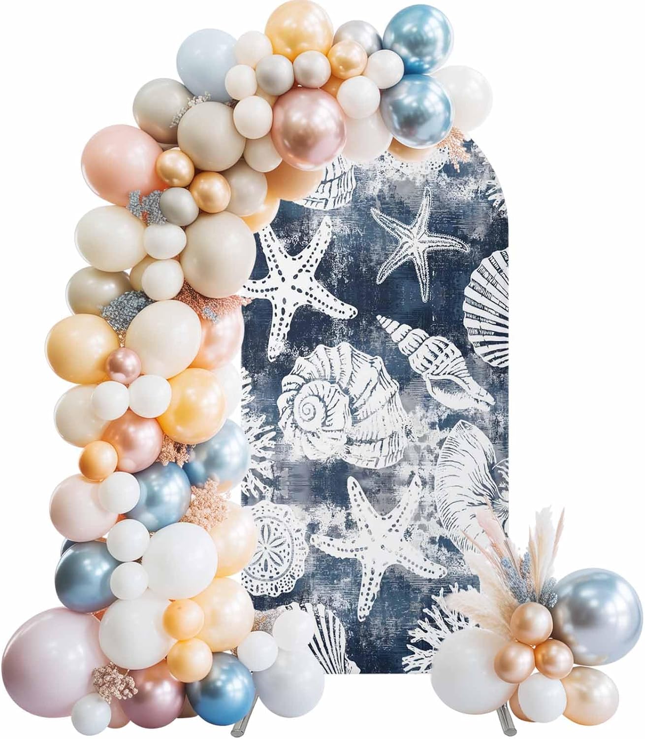 LFoveYuamer 6.6 Ft Arch Backdrop Cover, Coastal Starfish Decorative Wedding Arch Covers Spandex Fitted, Ocean Conch
