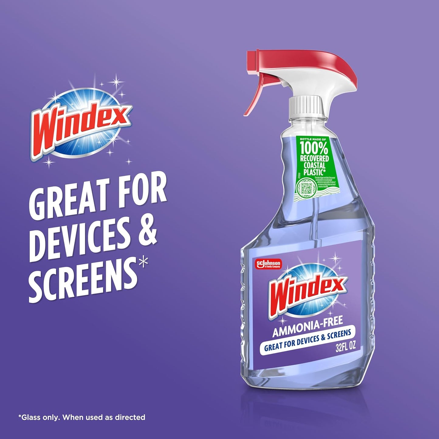 Windex Glass Cleaner Spray - Ammonia-Free Formula with Crystal Rain Scent | 32 Fl Oz Bottle