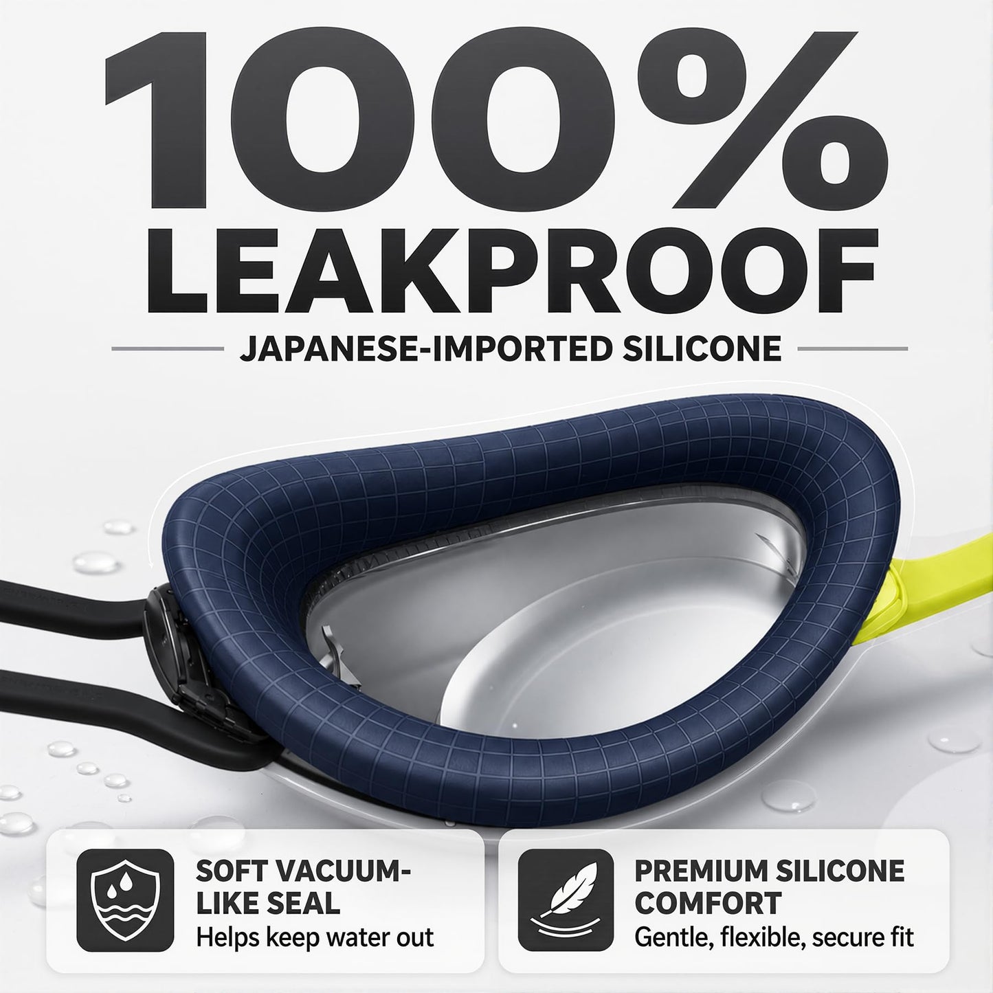 WATER TIME Navy & Neon Yellow Swim Goggles Swipe Anti-Fog REVO Mirrored Lens No Leak UV Protection for Competition Training
