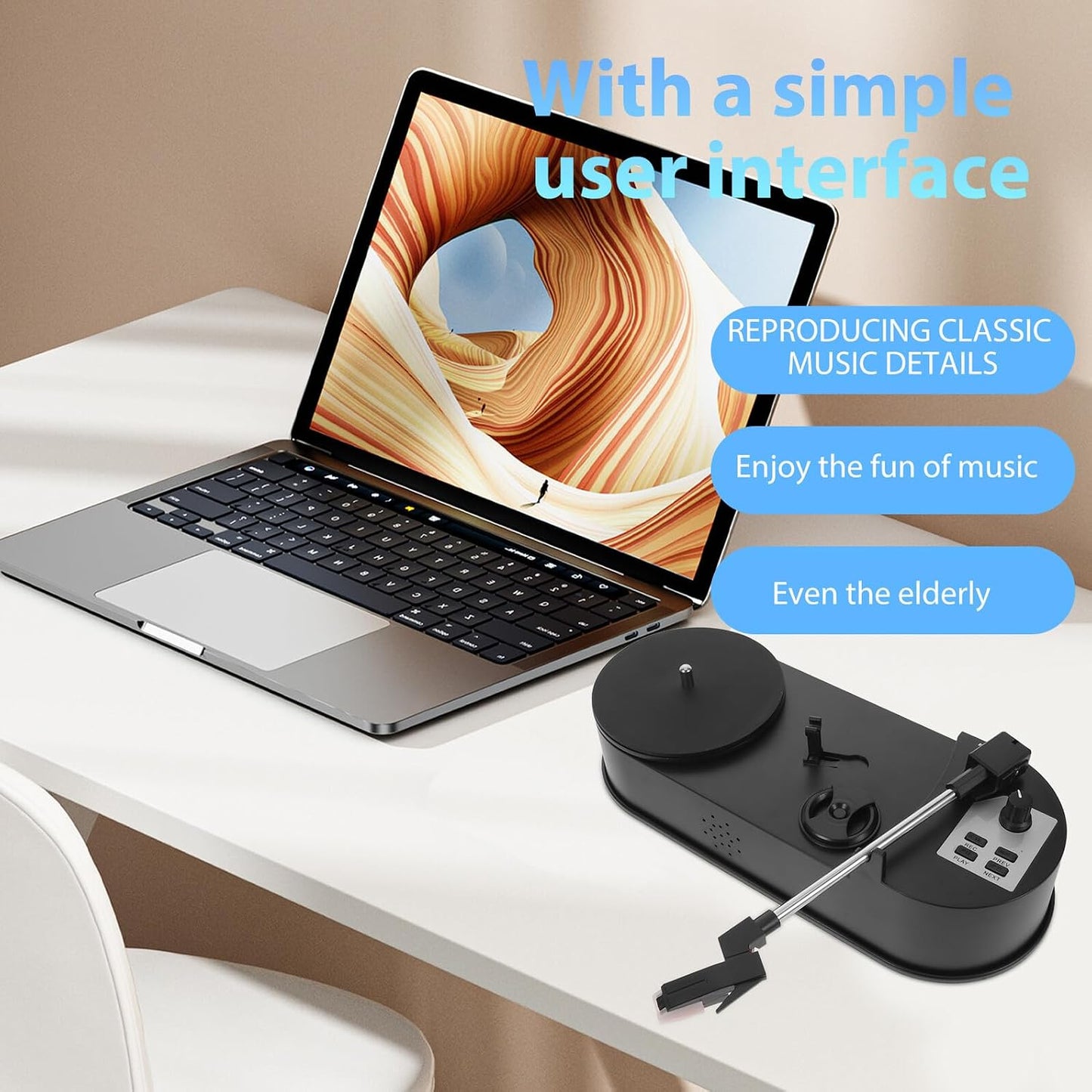 BRIGHTFUFU Mp3 Vinyl Record Player Turntable with Built-in Phonograph Speaker, Desktop Retro Music Player with USB