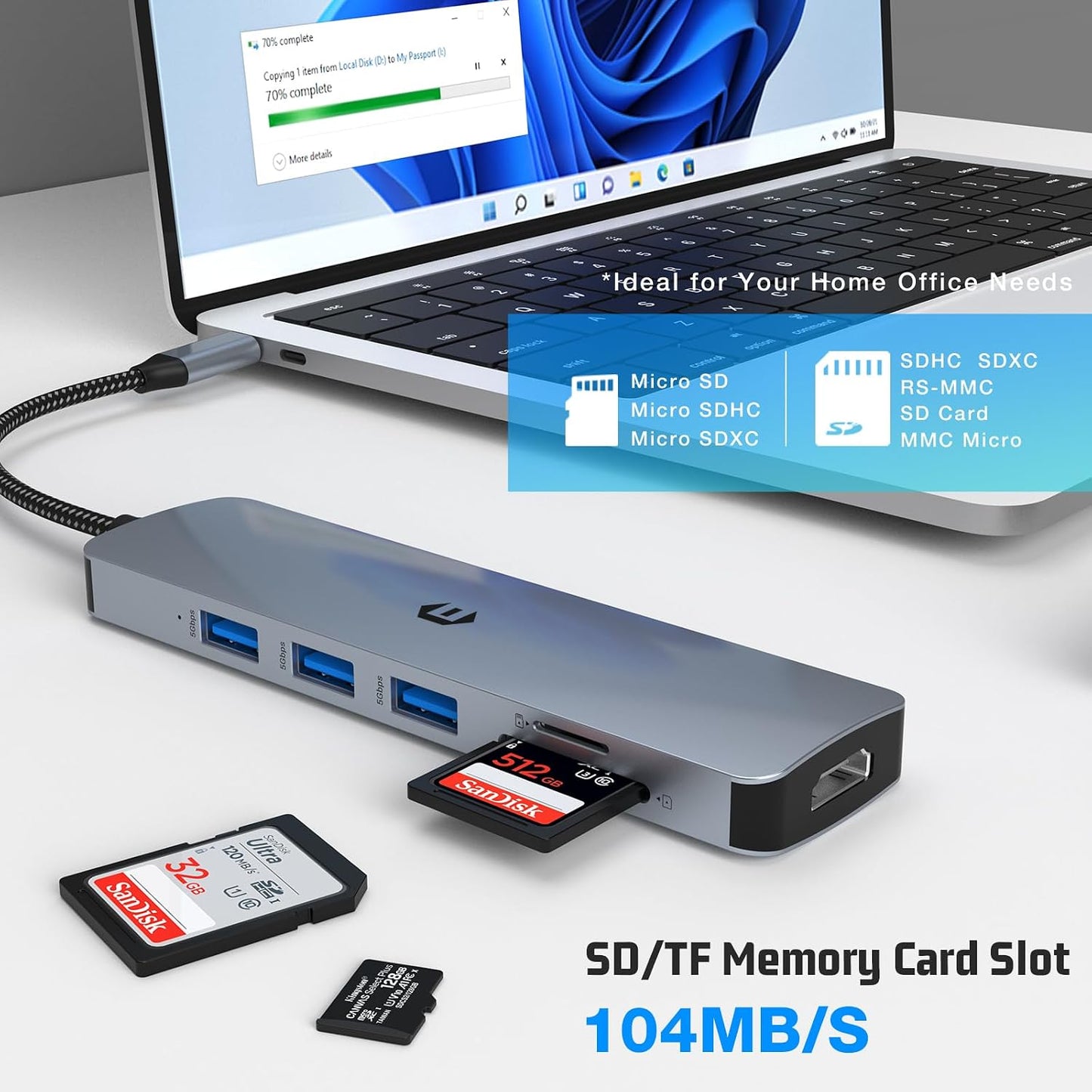 Tymyp 6 1 3.0 3.0) USB C Hub, in USB C Dock for Mac Pro/Air, High-Performance USB Docking Station for Dell, Surface