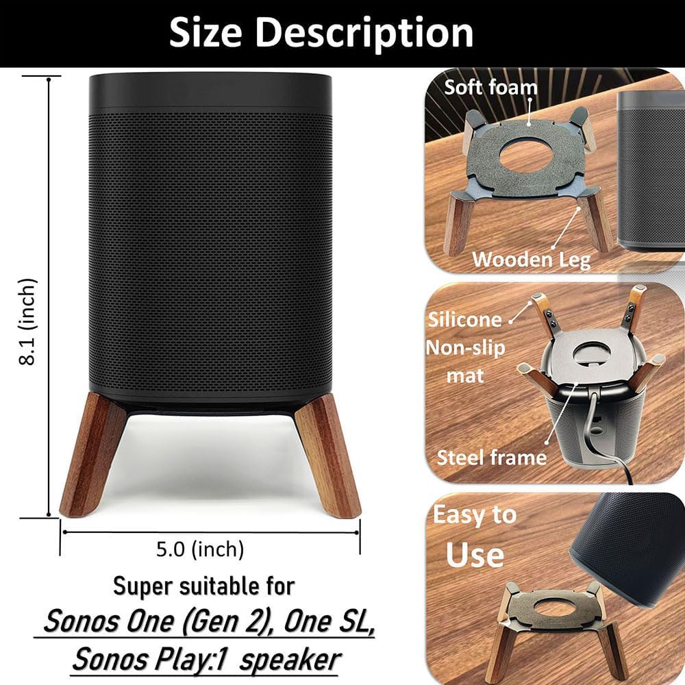 Counlisha Play:1 gen2,Walnut Real Wood Stand Compatible for Sonos One, One SL, Home Speaker,Tripod Mount Accessories