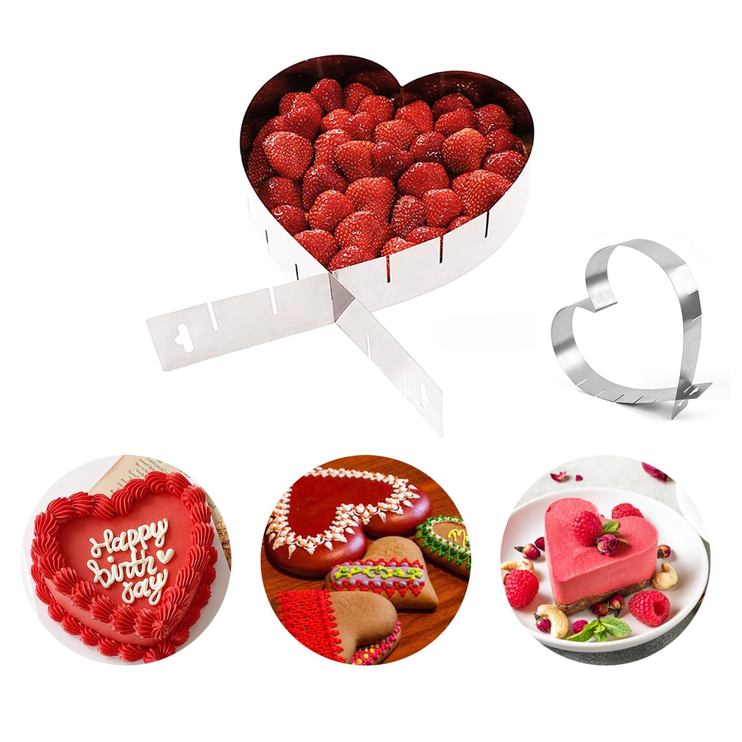 Stainless Steel Heart Shaped Cake Pan Adjustable Mousse Ring Cookie Cutter 6 Inch -10 Inch Cake Mold Baking Cake Mold, Heart Shaped Cake Pan, Family Birthday Party Christmas Baking Tool 8 Inch