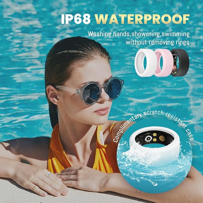 Smart Ring For Women Men, Health Tracker with Heart Rate/Blood Oxygen/Blood Pressure/Sleep Monitoring/Step Counting, IP68 Waterproof Fitness ring, No App Fees for iPhone & Android (Rose Gold, 11#)