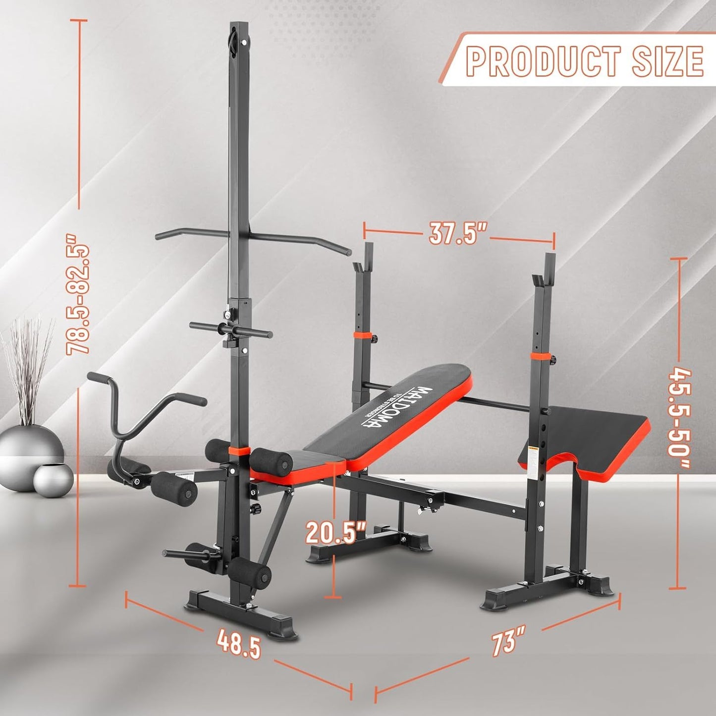 MAIDOMA Foldable 1500LBS 8 IN 1 Olympic Weight Bench Set with Squat Rack, Leg Extension/Curl & Preacher Curl, Adjustable Bench Press Set with Safety Bar Catches for Home Gym Full Body Workout