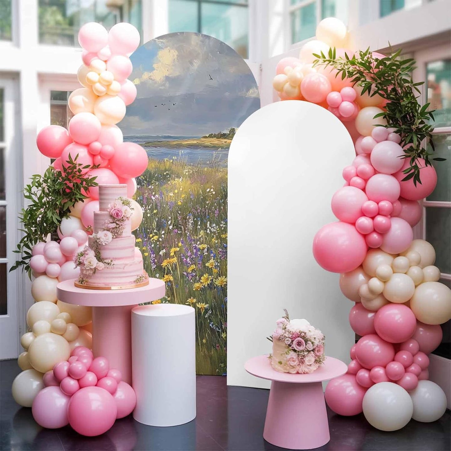 Jnbasdffb 6.6 Spring Floral Wedding Arch Cover, Stretchy Spandex Arch Backdrop Stand Covers FT, Oil Painting Pastoral