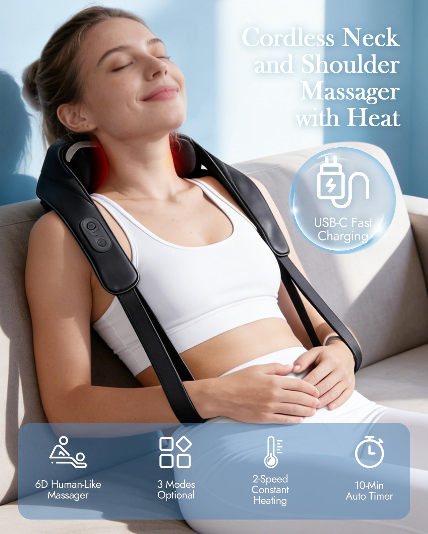 LOOMELL Neck Massager with Heat Cordless: Shiatsu Back Shoulder Massage Tools for Pain Relief Deep Tissue Electric 4D Kneading for Muscle Remedy Lymphatic Drainage Gifts for Men Women Mom Dad (Black)