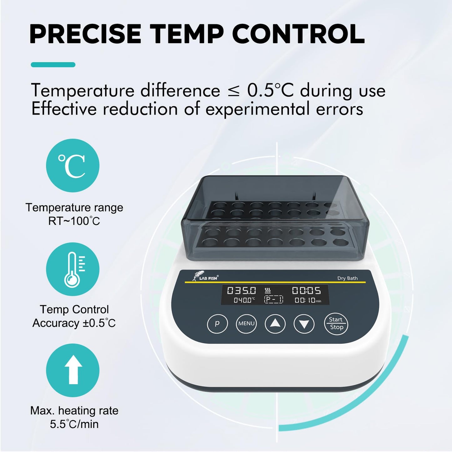 LAB FISH Heating Digital Dry Bath Incubator Laboratory Thermostatic Heater,Programmable Timer | Dry Block Incubator with 1.5ml*35 Centrifuge Tubes Block
