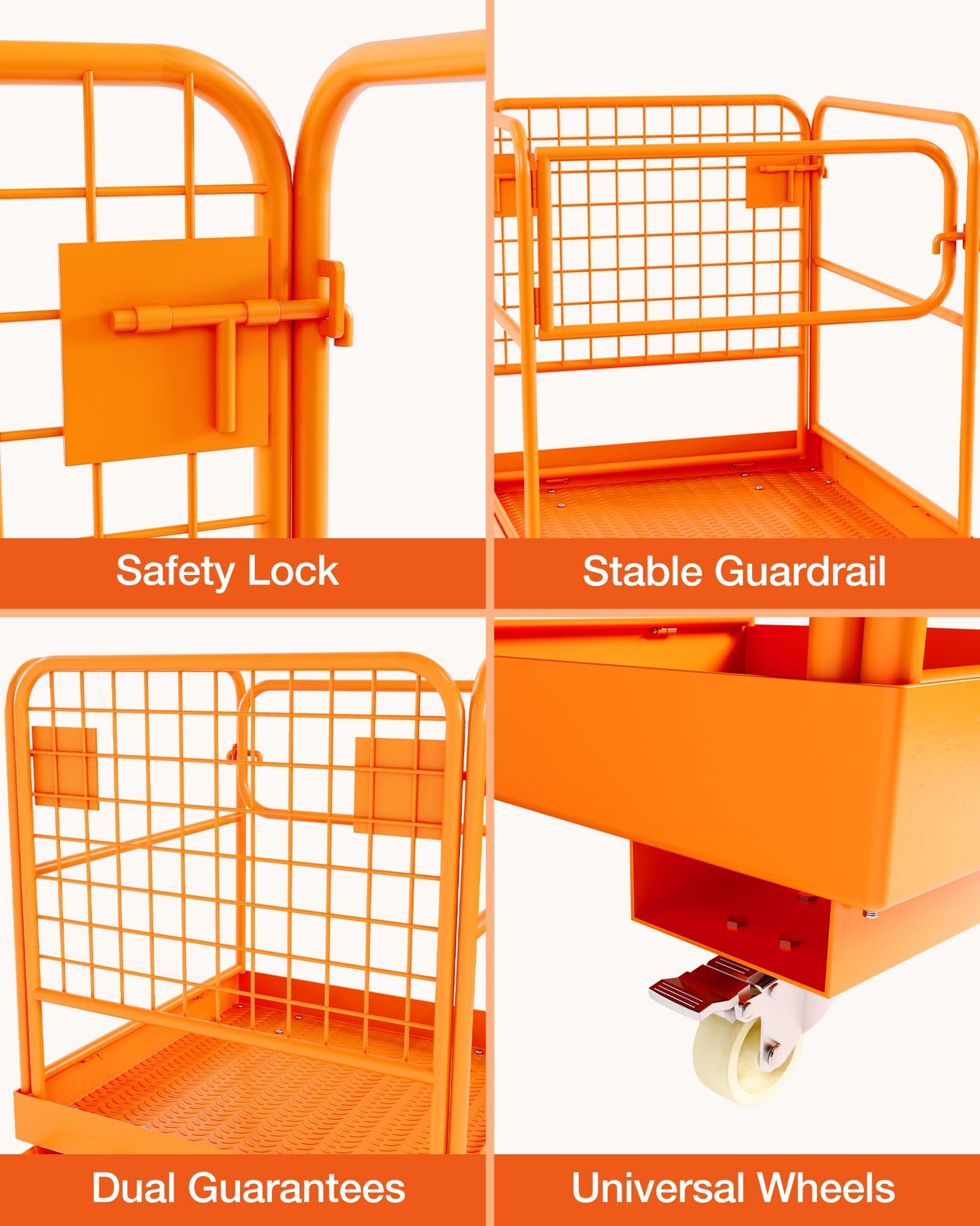 Forklift Cage 36x36 Inches Work Platform Safety Cage，Collapsible Lift Basket with 4 Wheels Device Chain for Aerial Work Lifting Loader