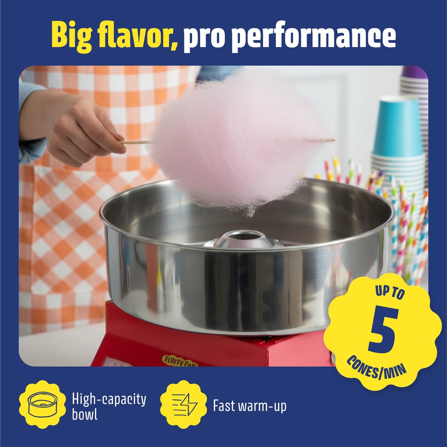 Wumple Cotton Candy Machine - 1000W Commercial-Grade Electric Cotton Candy Maker - 3-Minute Heat-Up - Stainless Steel Bowl - for Parties, Carnivals & Home Use - Red