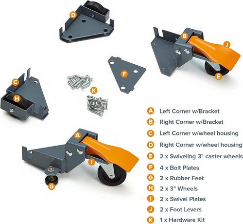 Bora Portamate Mobile Base Kit PM-1100 | Heavy-Duty Adjustable Dolly Roller Frame - 400 lb Capacity