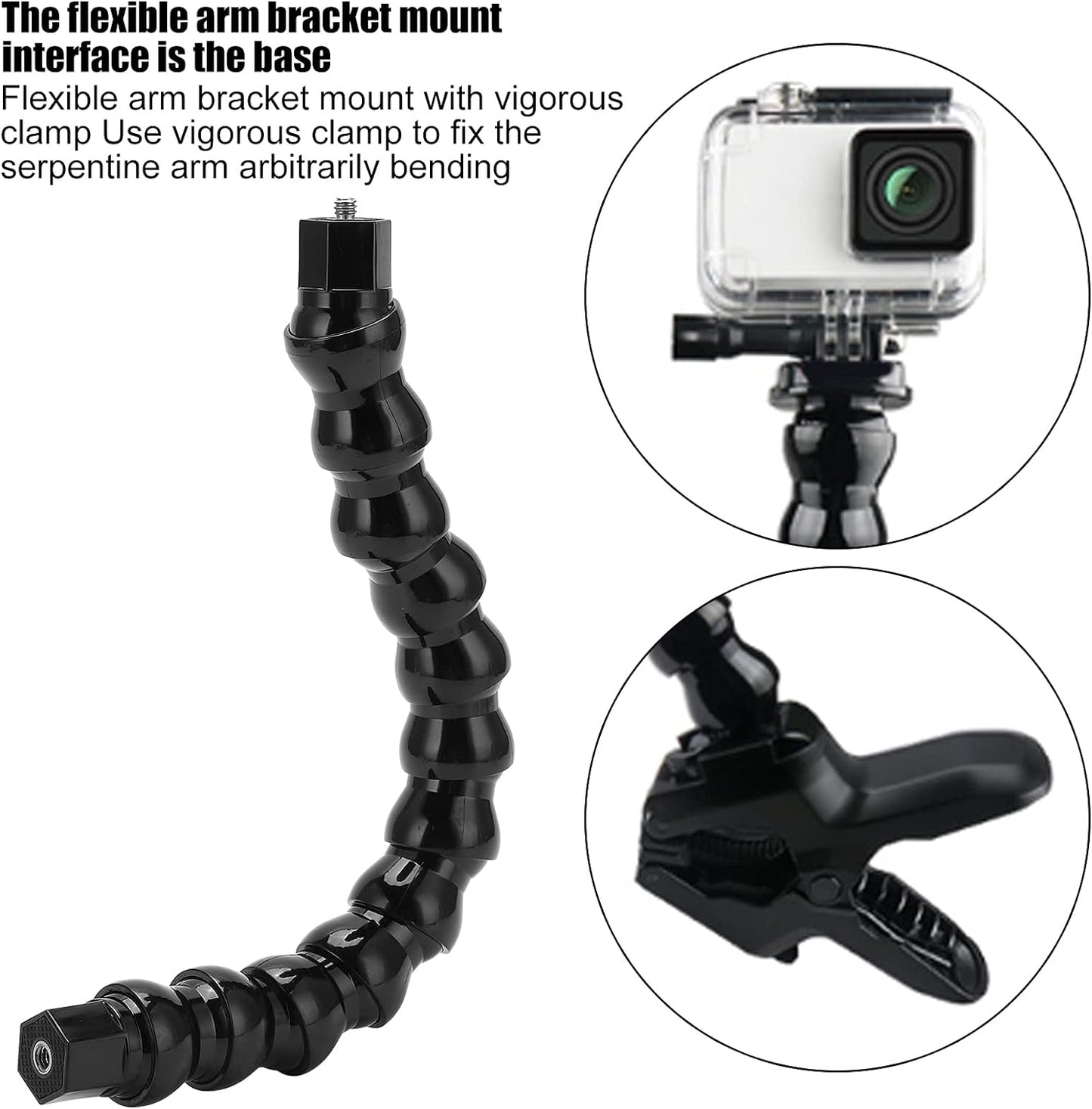 Milltrip 12-Section 1/4in Flexible Arm Mount Monopod, Gooseneck Camera Mount, Adjustable Sports Camera Holder, Screw