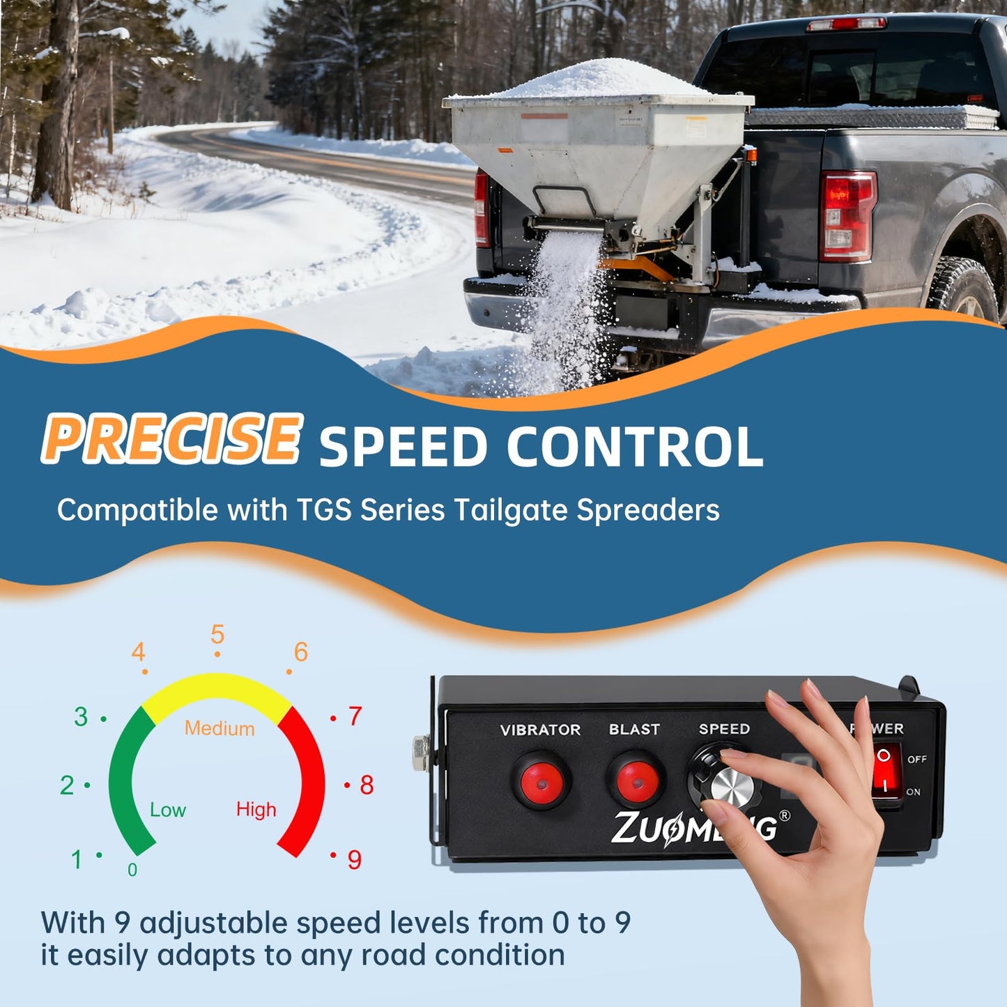 Zuomeng Salt Spreader Speed Controller, 0–9 Speed Levels with Blast Mode, Compatible with TGS Series Tailgate Spreaders SaltDogg 3011864, Cab Control Prevents Clogging for Winter Snow Removal
