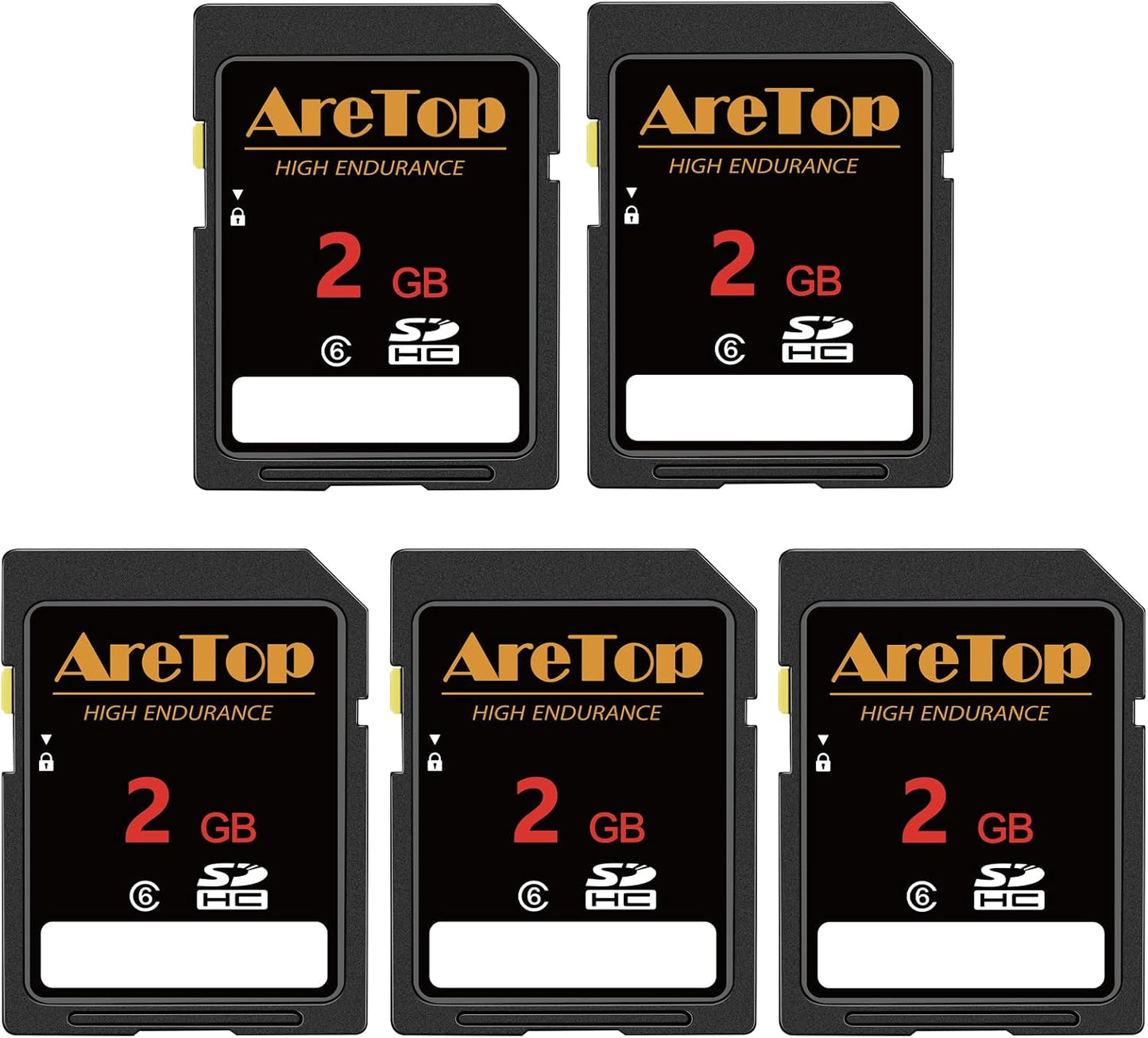 AreTop 2GB, 5 Pack 6 5 Pack 2GB SD Card Class SDHC Memory Card, Full HD Video Secure Digital Cards for Cameras, DSLR