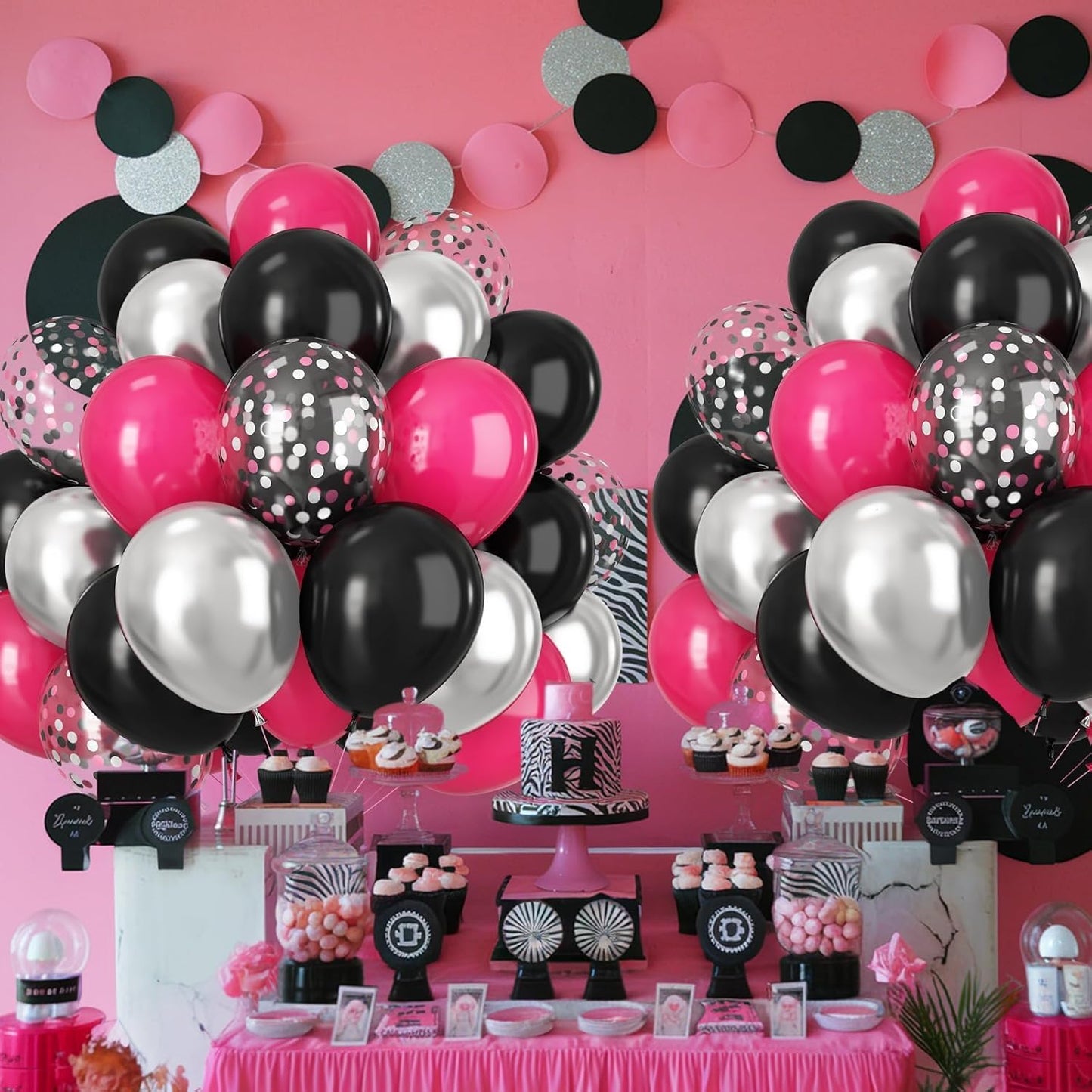 Skiennix 12-Inch Black & Hot Pink Balloons - 60 Pack for Birthday Parties & Celebrations | Gender Reveal Decor