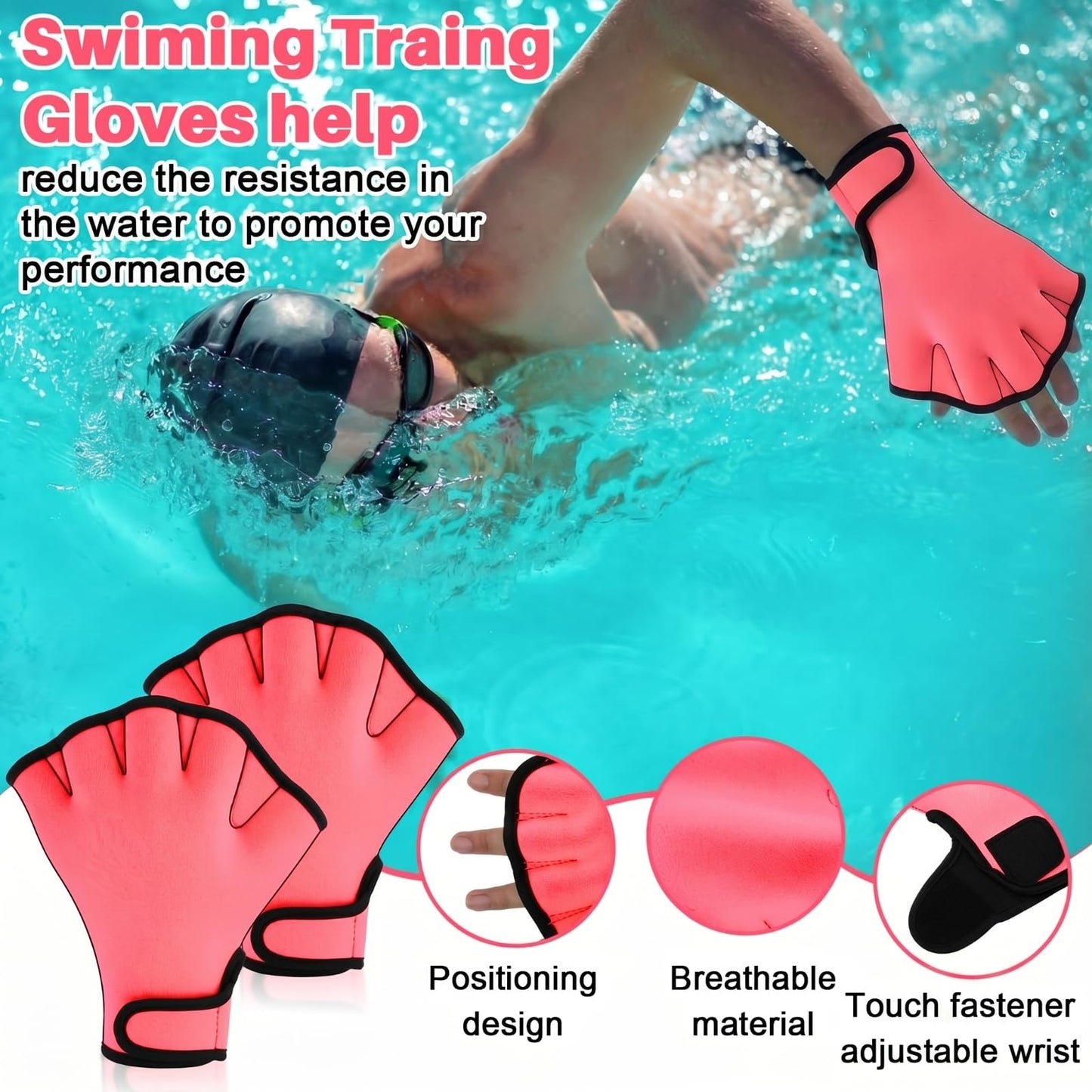 Motionchic Water Aerobics Set, 2 Ankle Swimming Weights 2 Lightweight Aquatic Exercise Dumbbells 1 Pair of Swimming Gloves Pool Exercise Equipment for Aquatic Workout Fitness(Pink)