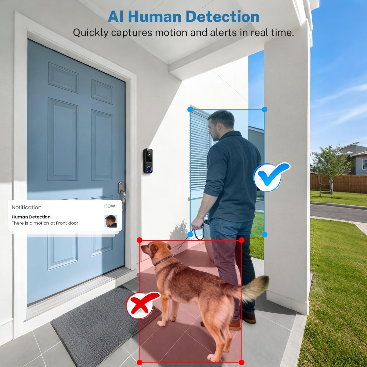 ElioVana 1080P Alerts2-Way 2.4Ghz Wireless Home Security Doorbell Camera with ReceiverAI Human DetectionReal-Time
