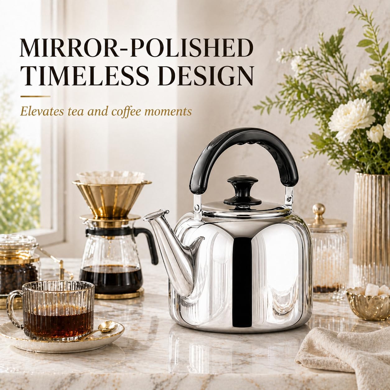 Whistling Stovetop Tea Kettle,Food Grade 316 Stainless Steel,Hot Water Fast to Boil,Stovetop Kettle with Ergonomic Handle,5.3 Quart Capacity