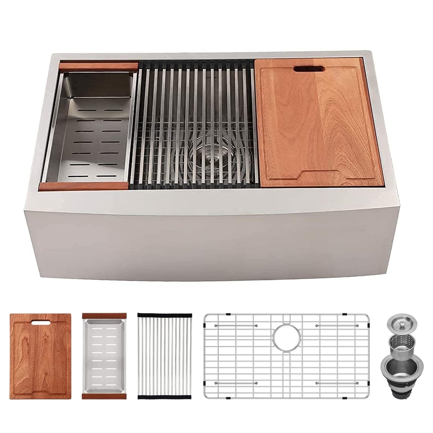 Lordear 30 Kitchen Sink Apron Front 30X22 Inch Farmhouse Sink Workstation 16 Gauge Stainless Steel Single Bowl Handmade Kitchen Farm Sinks Basin, 9" Apron Height