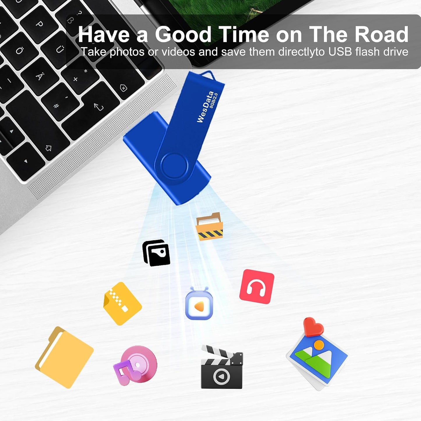WesData 8GB 2.0 1 USB Flash Drive and USB C Adapter, Thumb Drive USB Memory Stick Jump Drive, Compatible with OTG Type