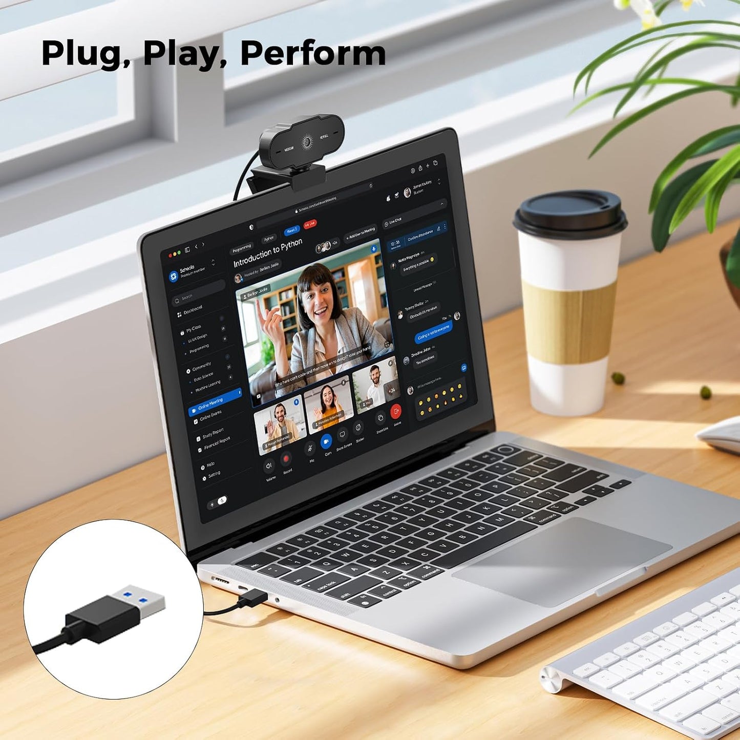 cbeyook 1080P 360 Full HD Webcam with Microphone, Auto Light Correction, Rotatable, Plug & Play, Compatible