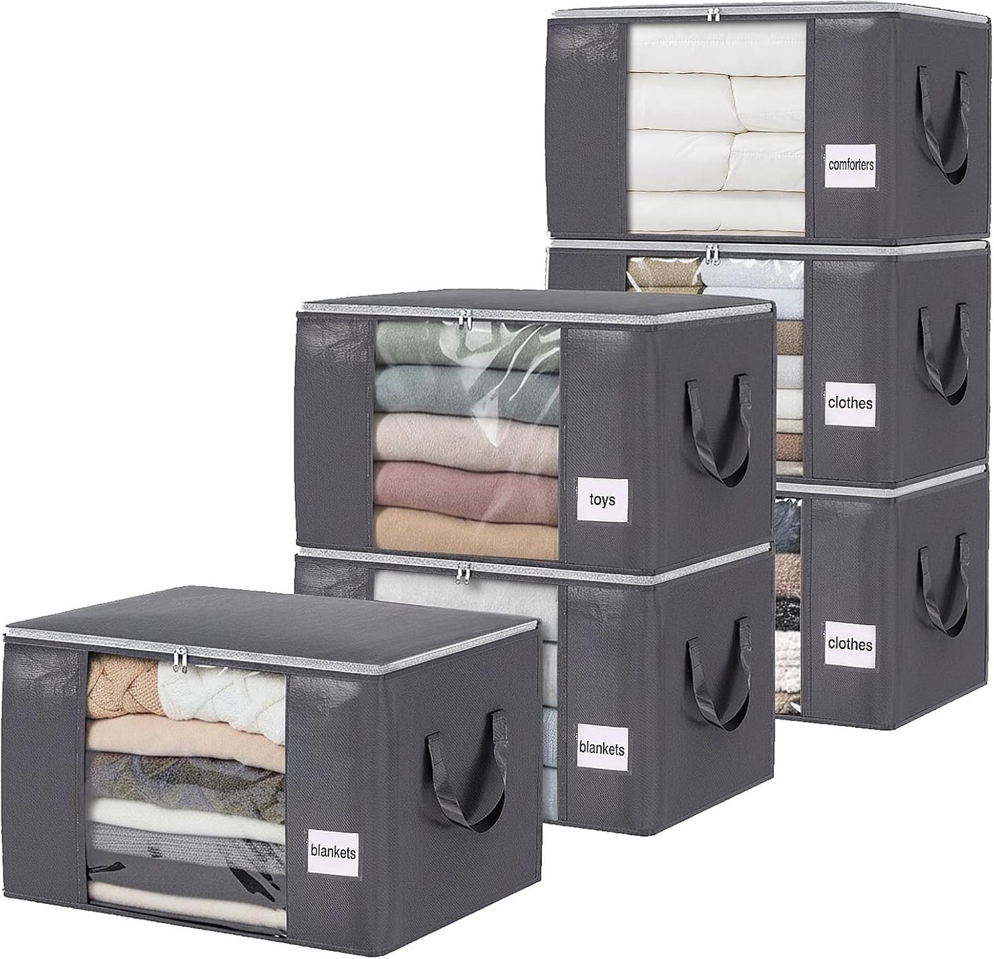 YGEOMER Blanket Storage Bags - 90L Heavy-Duty Foldable Containers | 6 Pack for Bedding & Clothes