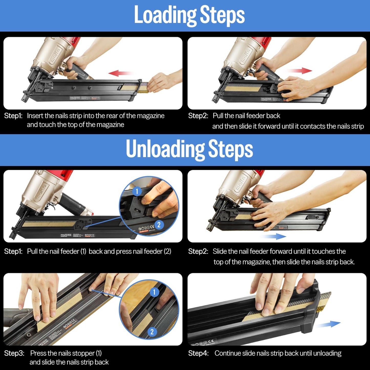 meite SN3483F 30 Degree Framing Nailer Pneumatic Nail Gun, Accepts 30-34 Degree 2" to 3-1/4" Paper Collated Framing Nails, Pro-grade Air-powered Framing Nail Gun Tools for Wall Studs Sheathing Decking