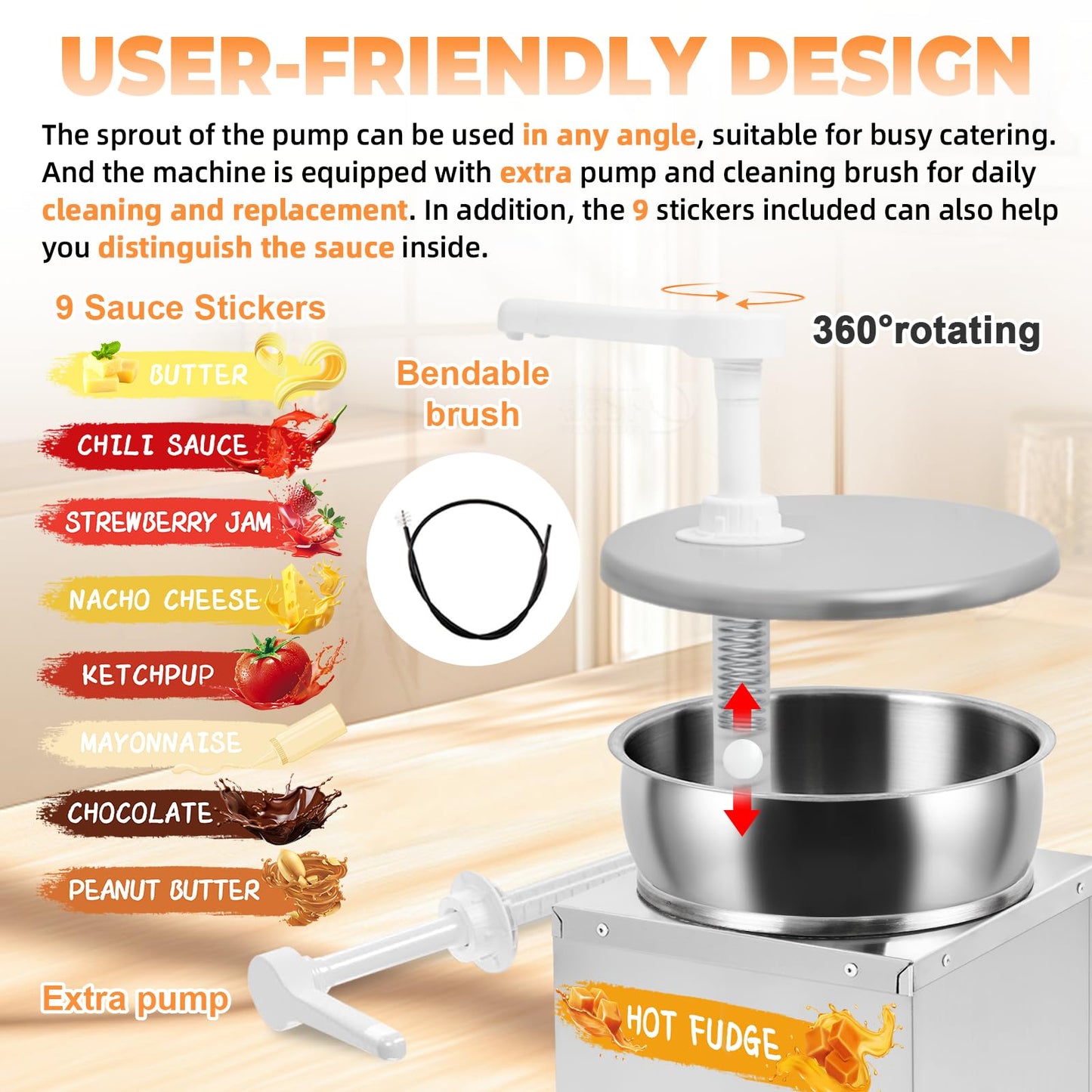 Saladulce Nacho Cheese Dispenser with Pumps, Nacho Cheese Warmer Hot Fudge Dispenser Warmer 5-Level Insulated Pump Dispenser for Sauce Cheese Fudge Caramel (4.2Quarts)