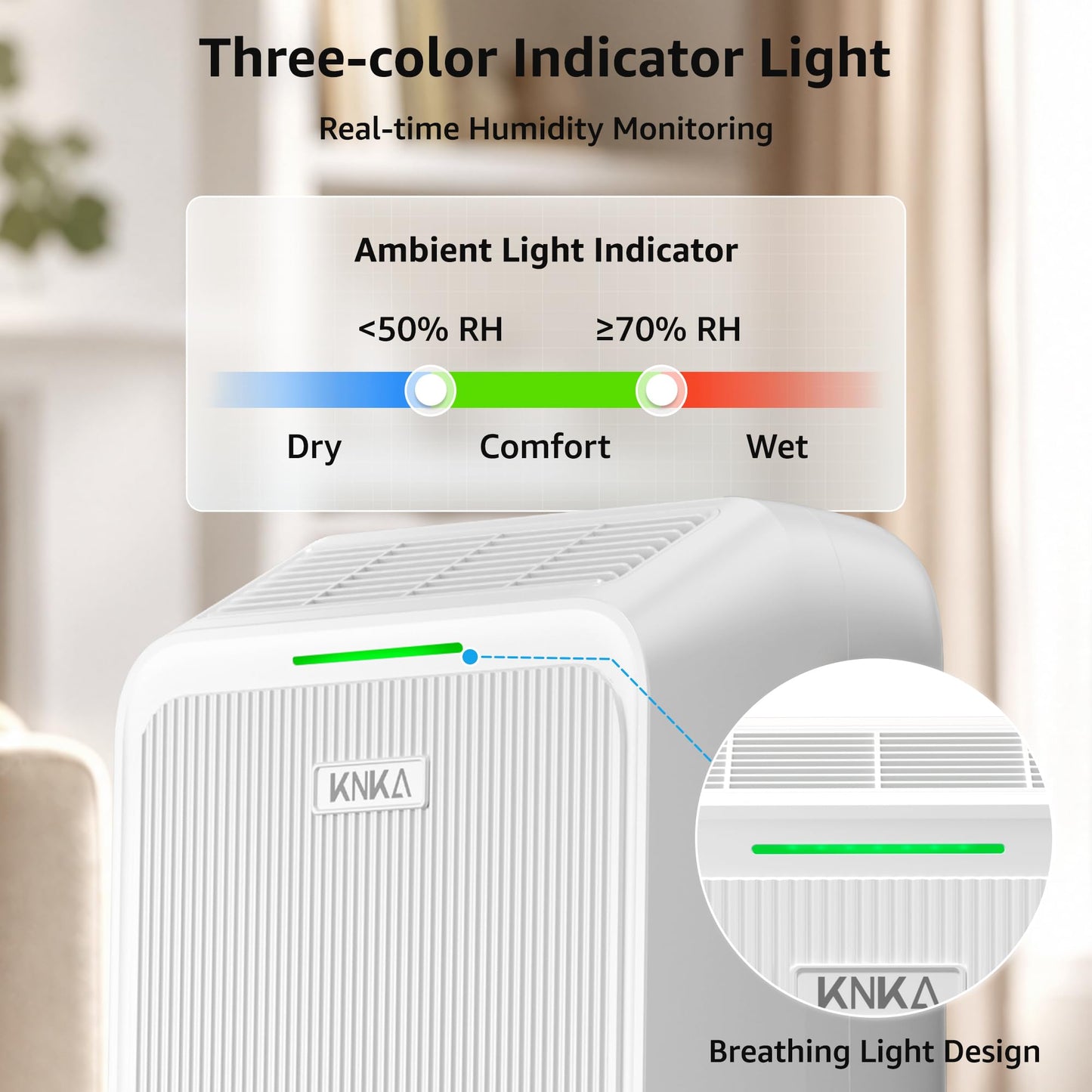 KNKA 2500 Sq.Ft Dehumidifier for Basement with Drain Hose Max 34 Pints, Dehumidifiers for Home, Bedroom, Bathroom, Large Room, Three Modes, Intelligent Humidity Control, Dry Clothes, 24HR Timer