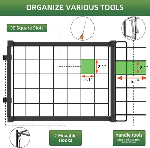 LAKEMID Garden Tool Organizer Stand - Mobile Tool Rack with 2 Hooks for Up to 42 Tools | Perfect for Garage & Outdoor Use