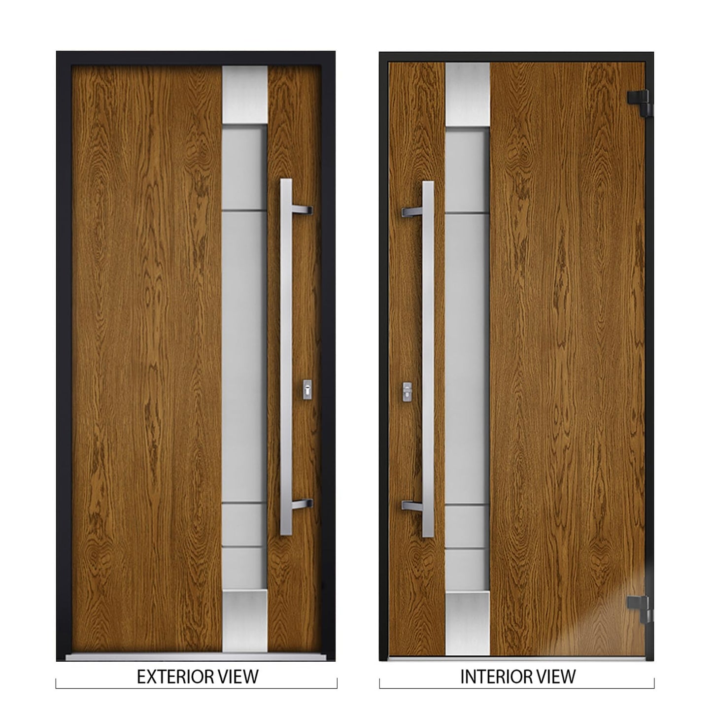 VDOMDOORS Deux 1713 | Natural Oak | Exterior Steel Single Front Door with transom | Left-Hand inswing | Size: 36" x 80" | Prehung