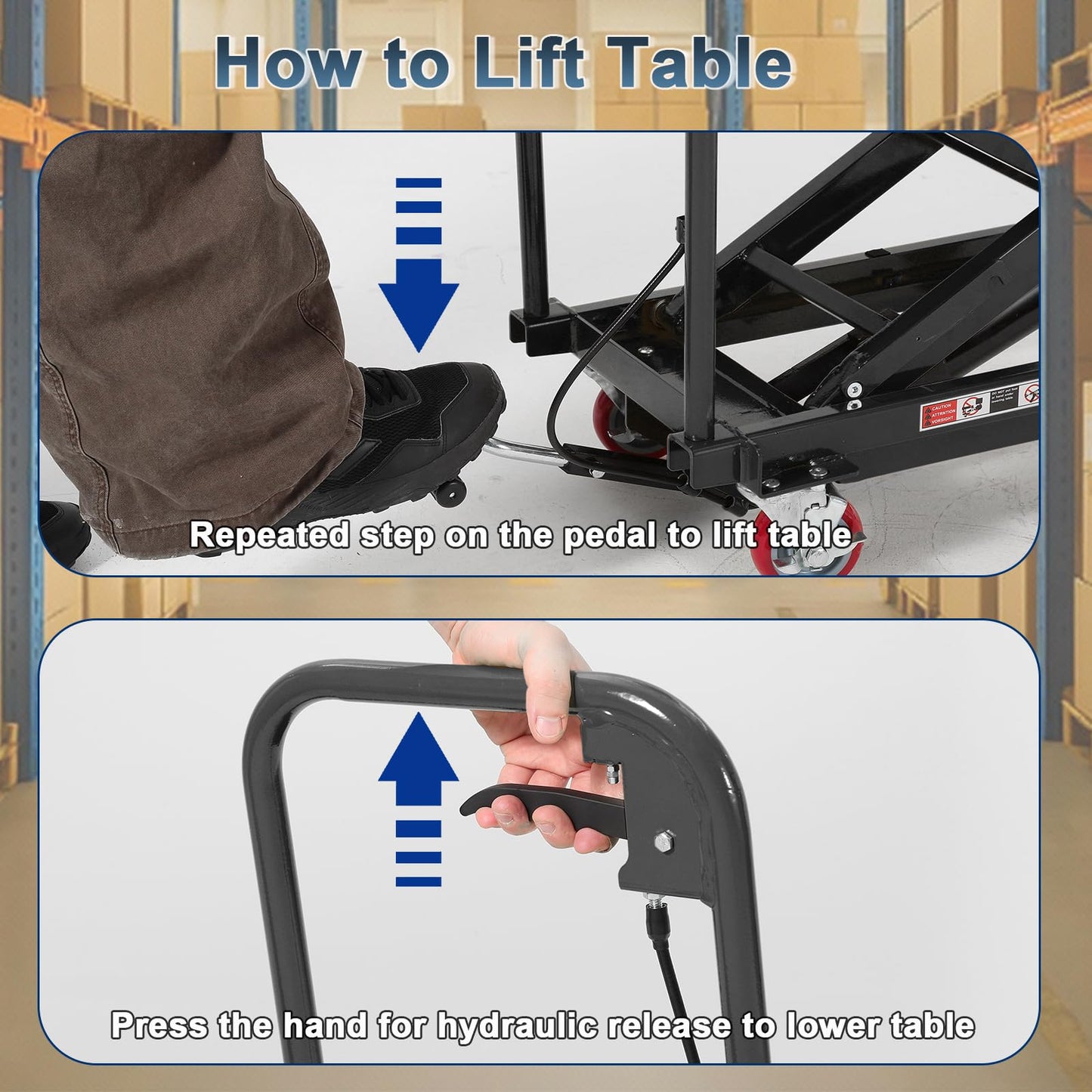 Hydraulic Lift Table Cart, Double Scissor Manual Lift Cart, 12-50.5 in Lifting Range, 330 LBS Capacity, Industrial Lifting Table with Wheels for Warehouse Shop,Black