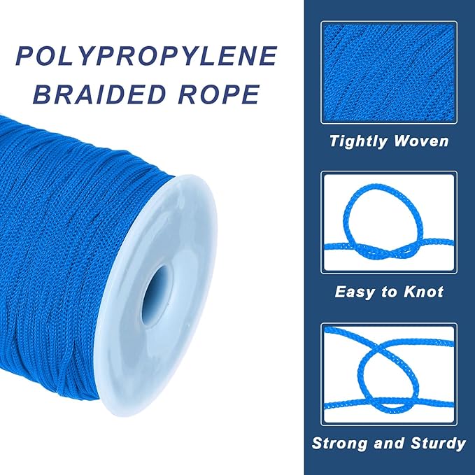 MECCANIXITY 1/16 Inch Polypropylene Rope Braided Ropes, 328ft Nylon Rope Hollow Utility Cord for Clothesline, Camping, Hiking, Outdoor, Navy Blue