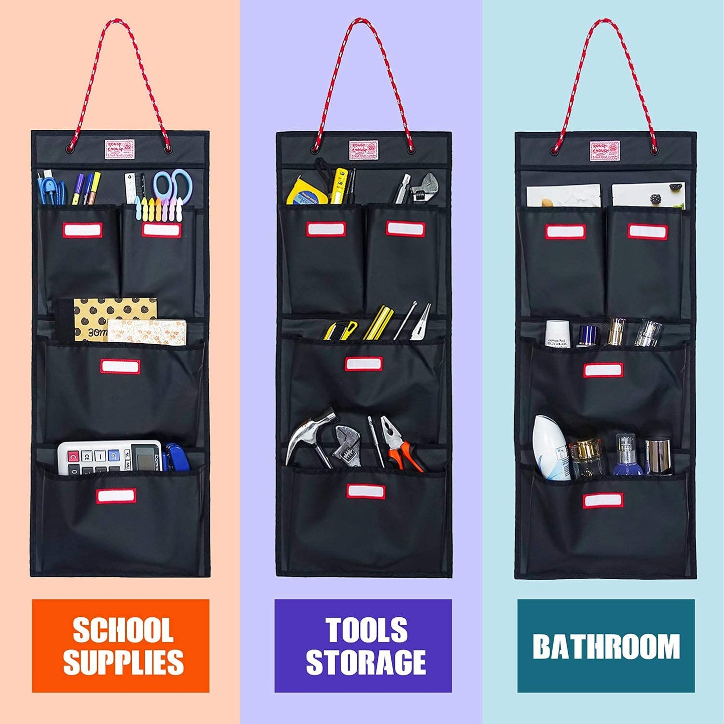 Rough Enough Locker Organizer Hanging Accessories Storage Organization with 4 Pockets for Work Door Gym Wall Black Tarpaulin