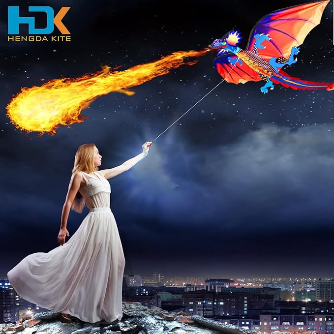 HENGDA KITE-Upgrade Classical Dragon Kite Stereoscopic Dragon Kites for Kids & Adults Easy to Fly for Beginner Easter 55inch x 62inch Single Line with Tail