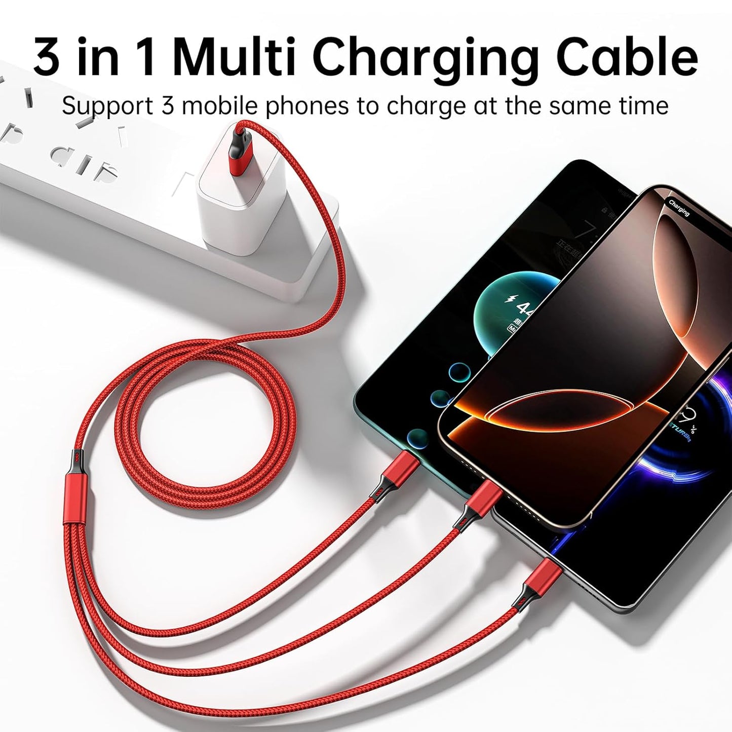 4ft 2Pack 3 1 Multi Charging Cable, Multi Phone Charger Cable Braided Universal in Charging Cord Extra Long Multiple